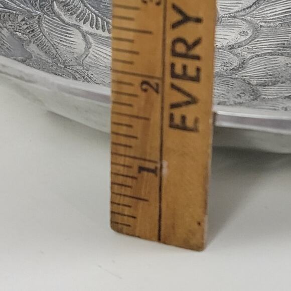 Vintage Strawberry Pewter Plate Mid-Century Modern Kitchen Decor Hammered - Picture 5 of 13